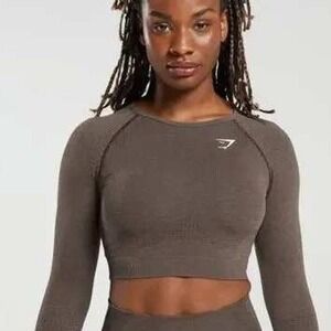 GYMSHARK Seamless Crop Top Women's Small Brown Long Sleeve Athletic